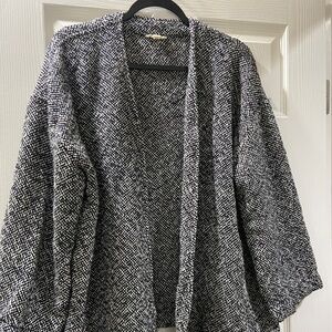 Eileen Fisher Organic Cotton Blazer Cardigan handwoven  jacket black and white